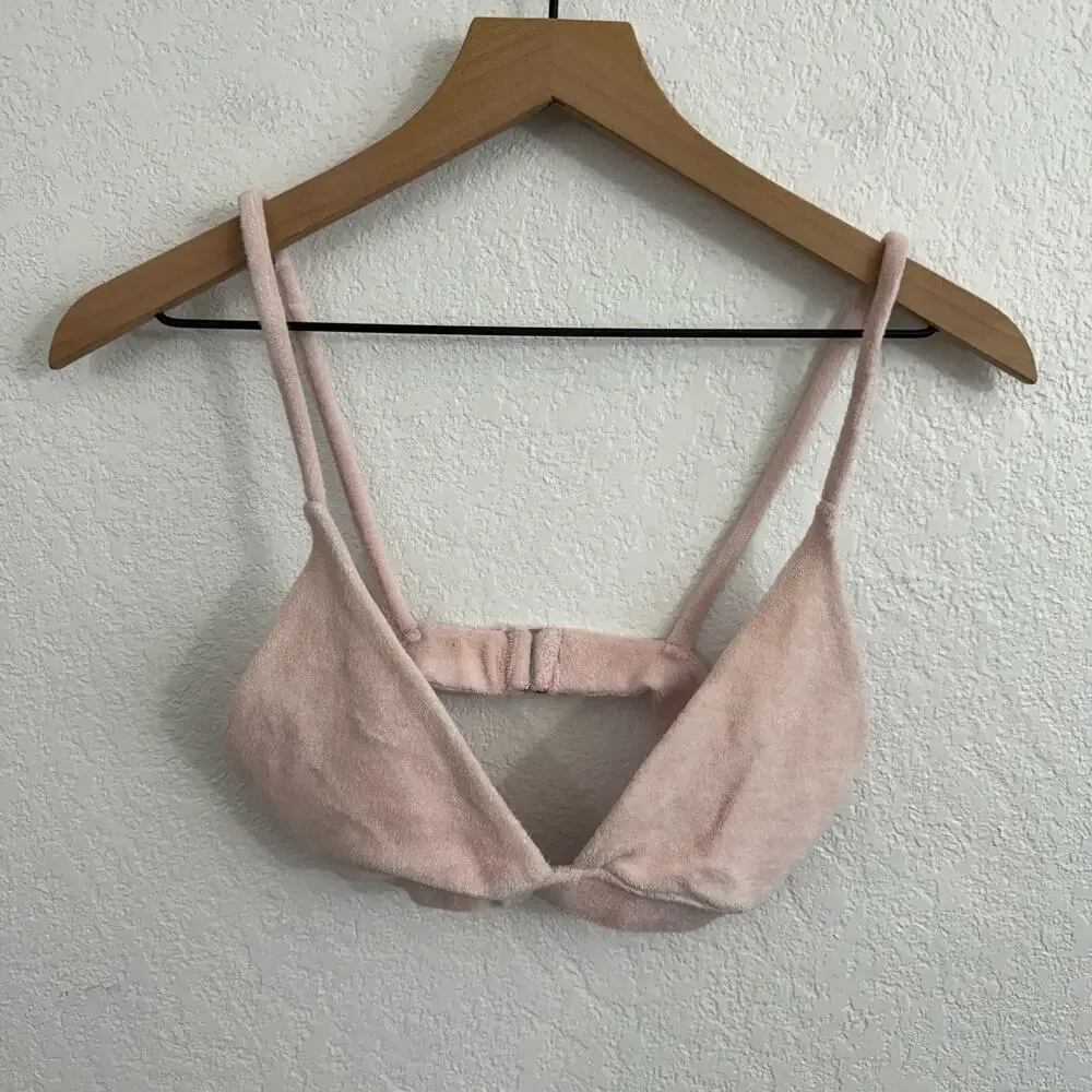 Frankie's Bikinis Claire Unpadded Triangle Terry Bikini Top Baby Pink Large